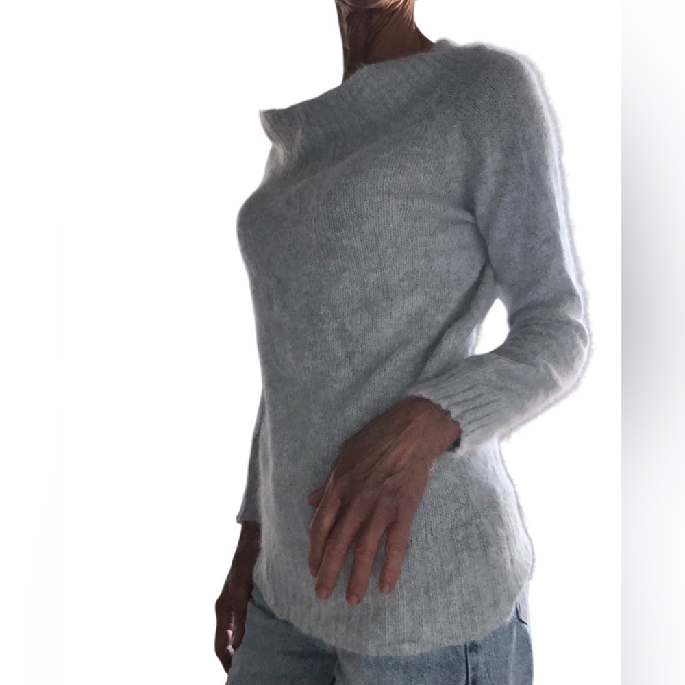 PRESS Angora Silver cowl neck long sleeve off shoulder super soft warm tunic